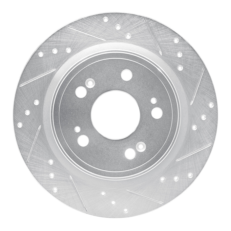 Acura RLX Brake Rotor (1) - Rear Right - R1 Concepts - Drilled & Slotted - Silver - `14-`20